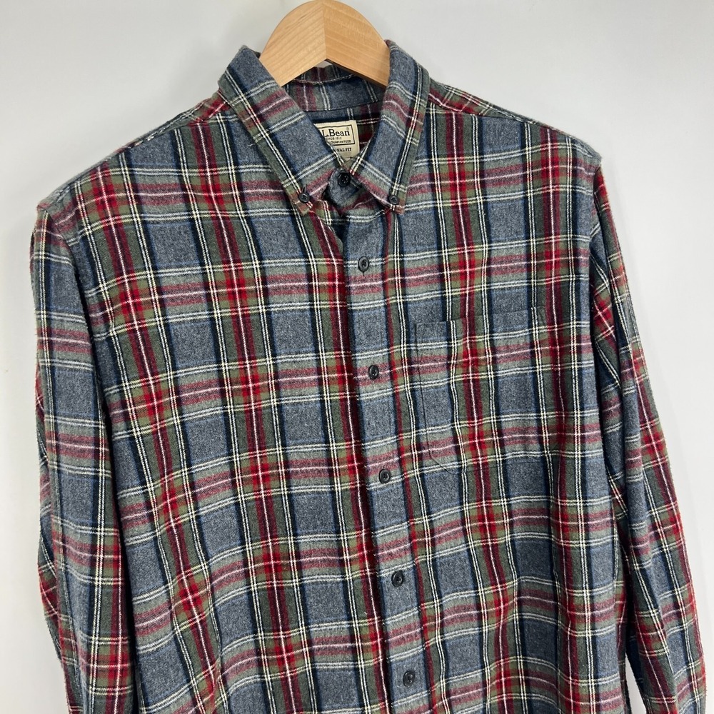 L.L.Bean Mens Traditional Fit Plaid Flannel Button Up Shirt Mens Size M Gray Red - Picture 3 of 11